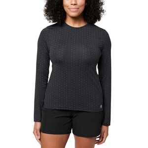 Women's Long Sleeve Crewneck Top in Black with Micro Dot Texture